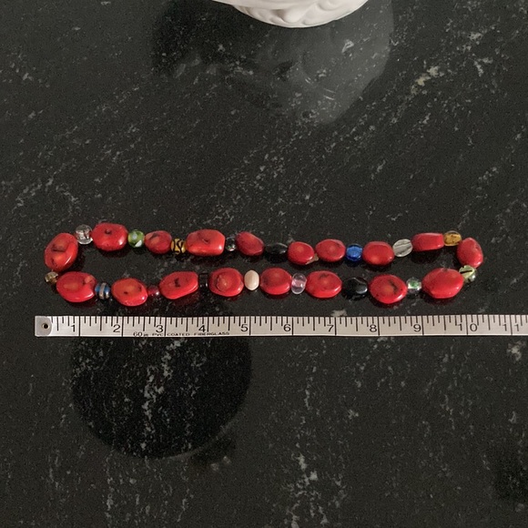 Red & Multi Color Beads Statement Necklace - Picture 4 of 7